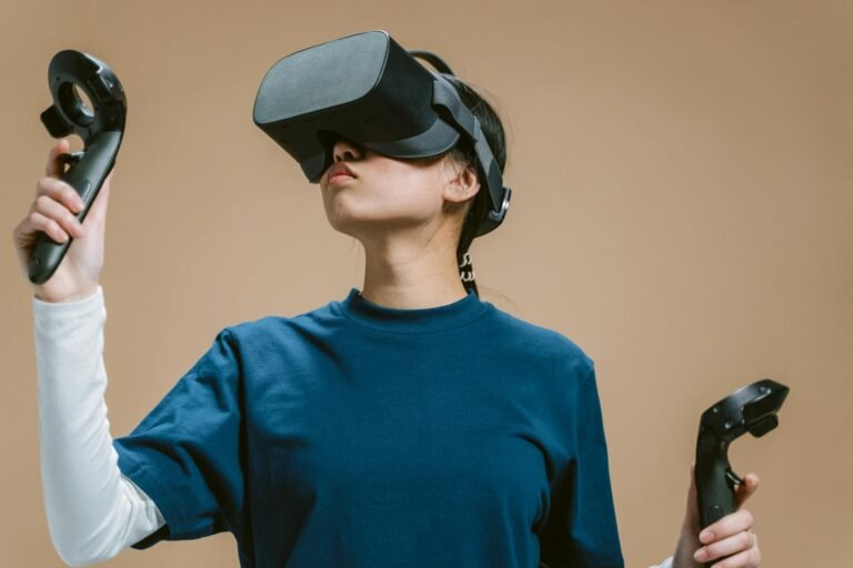 Close-Up Shot of a Woman Playing with Virtual Reality Headset